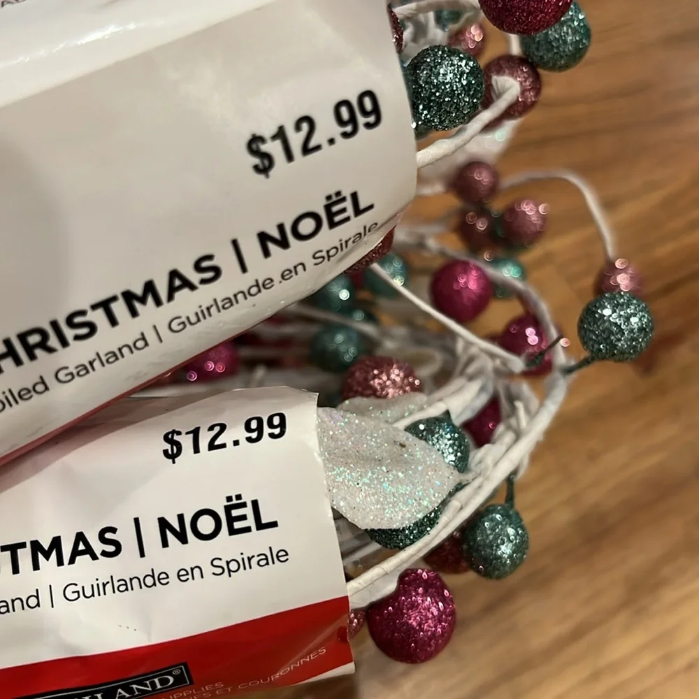 Bundle of two new, 5 foot Christmas, Noel coiled garland